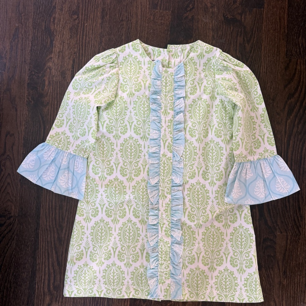Shrimp and Grits Kids Dress with Green and Blue Details